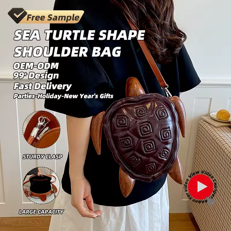 Sea Turtle-Shaped PU Crossbody Bag with Adjustable Strap product reference image
