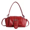Solid-Color PU Crossbody Handbag with Adjustable Strap Red color SKU reference