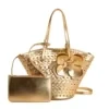 Openwork Floral PU Tote Bag with Adjustable Strap & Wallet Gold color SKU reference