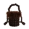 Wooden-Bead Cylinder Shoulder Bag Coffee Brown color SKU reference