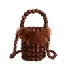 Wooden-Bead Cylinder Shoulder Bag Brown color SKU reference