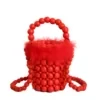 Wooden-Bead Cylinder Shoulder Bag Red color SKU reference
