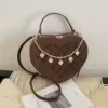 Heart-Shaped Quilted Crossbody Bag with Chain Detail Coffee Brown color SKU reference
