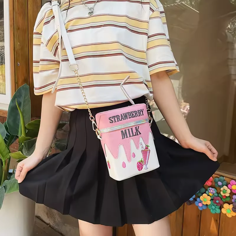 Milk Carton-Shaped Crossbody Bag with Straw Detail product reference image