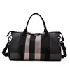Plaid Travel and Gym Duffel Bag with Custom Print Options Black and Pink Plaid color SKU reference