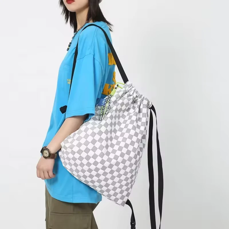 Lightweight Checkered Drawstring Gym Backpack product reference image