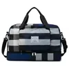 Foldable Striped Travel Duffel with Shoe Compartment Blue Plaid color SKU reference