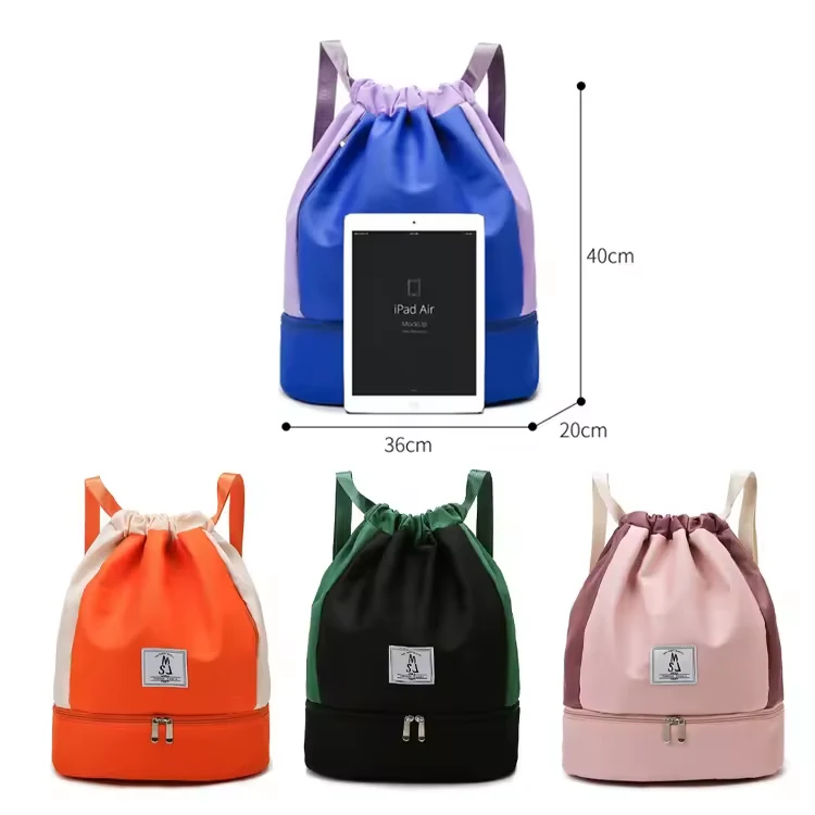 Nylon Drawstring Gym Backpack with Separate Shoe Compartment product reference image