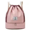 Nylon Drawstring Gym Backpack with Separate Shoe Compartment Blush Pink color SKU reference