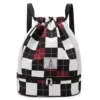 Checkerboard Drawstring Sports Backpack with Shoe Compartment Red + Black color SKU reference