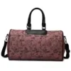 Printed Nylon Travel Duffel with Shoulder Strap Burgundy color SKU reference