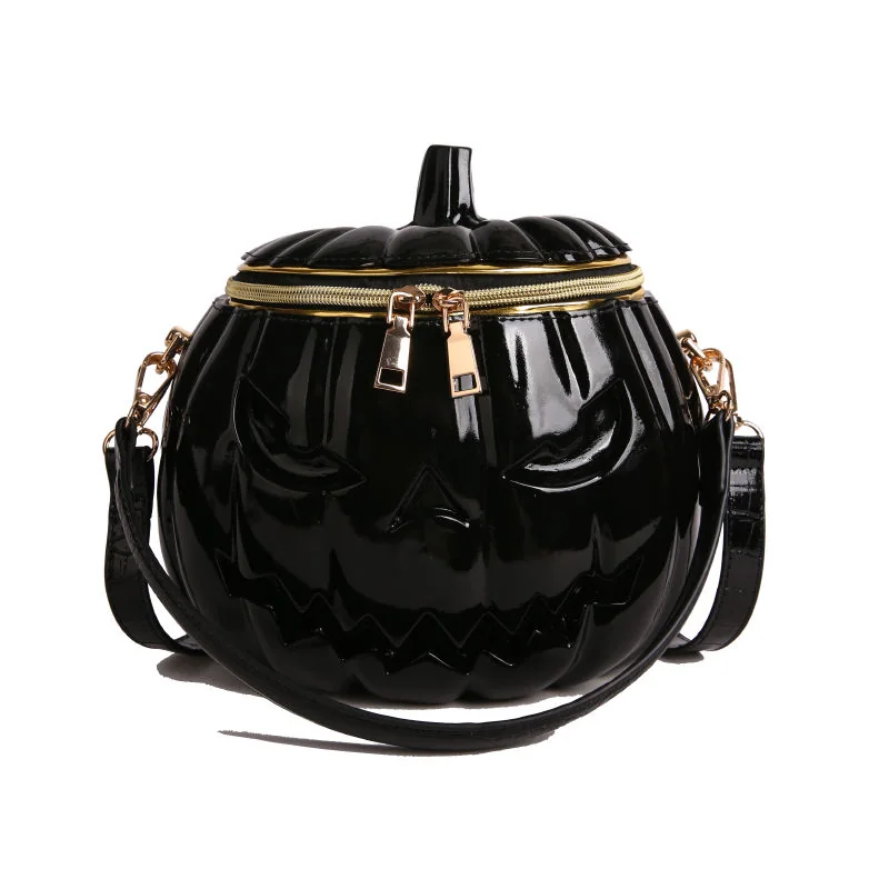 Pumpkin-Shape PVC Crossbody Bag Black color SKU reference