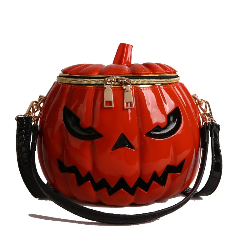 Pumpkin-Shape PVC Crossbody Bag Orange Red color SKU reference