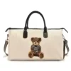 Bear-Patch Jacquard Gym Duffel with Shoe Storage Cream with bear patch color SKU reference
