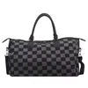 Checkerboard Jacquard Weekender Duffel in Two Blue Shades Dark blue color SKU reference