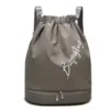 Nylon Drawstring Duffel Backpack with Shoe Compartment Khaki color SKU reference