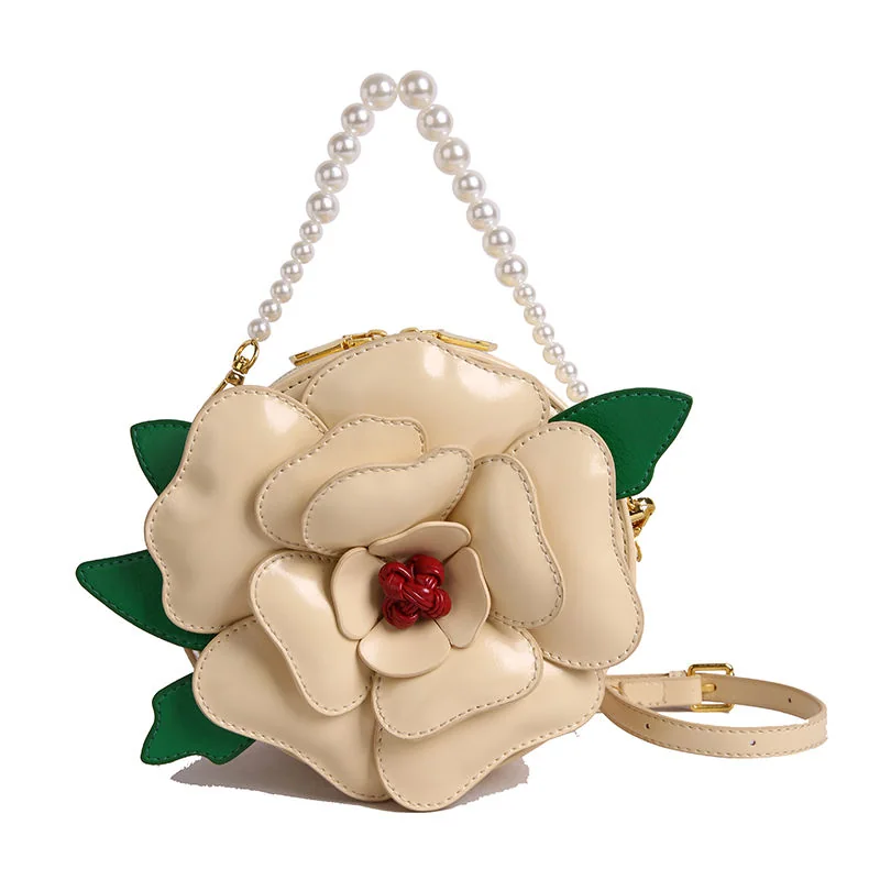 Flower-Shape PU Handbag with Pearl Handle Yellow color SKU reference
