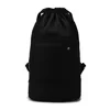 Expandable Nylon Drawstring Travel Backpack Black color SKU reference
