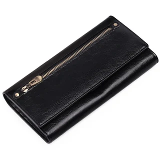 Long Bifold Wallet with Zip and Buckle Details Black color SKU reference