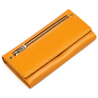 Long Bifold Wallet with Zip and Buckle Details Yellow color SKU reference