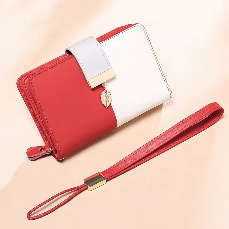 Genuine Leather Color-Block Zip Clutch Wallet product reference image