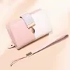 Genuine Leather Color-Block Zip Clutch Wallet Red color SKU reference