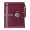 Oil-Wax Carved Leather Short Zip Wallet Color reference 06 color SKU reference