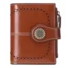 Oil-Wax Carved Leather Short Zip Wallet Color reference 09 color SKU reference