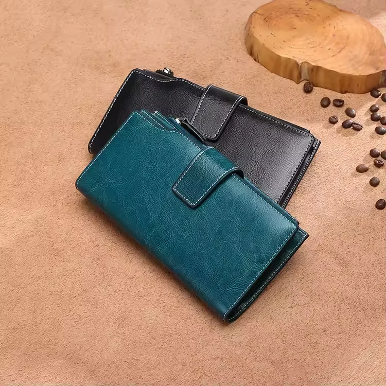 Genuine Leather Long-Zip Bifold Card Wallet product reference image