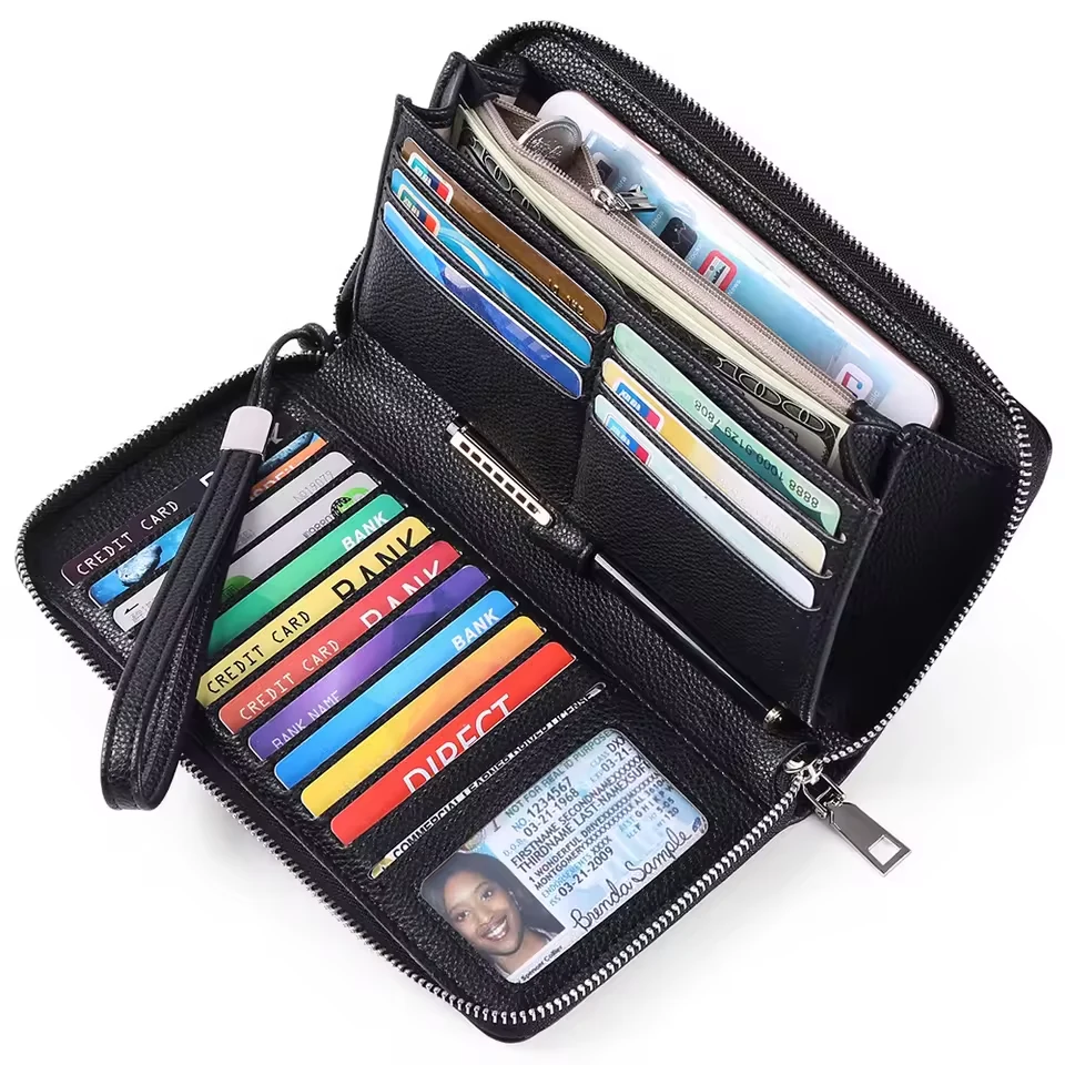 PU Leather Long-Zip Wallet with Wrist Strap product reference image