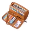PU Leather Long-Zip Wallet with Wrist Strap Brown color SKU reference