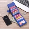 Crazy-Horse Leather Long Bifold Wallet Blue color SKU reference