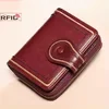 Genuine Leather Embroidered Compact Zip Wallet Red color SKU reference