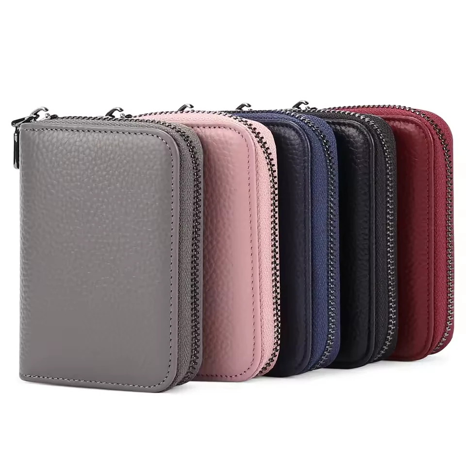 Cowhide Zip Wallet with RFID-Blocking Card Storage product reference image
