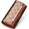 Grid-Print Long Wallet with Multi-Layer Card Storage Coffee Gold color SKU reference