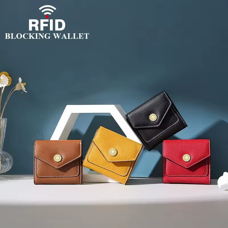 Short Leather Wallet with Sunflower Metal Detail product reference image