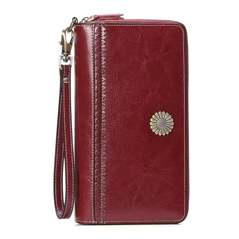 Textured Leather Long Wallet with Sunflower Button product reference image