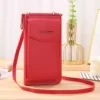 Vertical PU Phone Wallet with Shoulder Strap Red color SKU reference