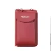 Vertical PU Phone Wallet with Shoulder Strap Wine Red color SKU reference