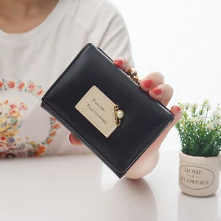 Mini Pearl Trifold Wallet with Snap Closure Black color SKU reference