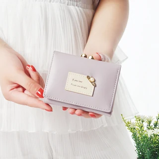 Mini Pearl Trifold Wallet with Snap Closure Purple color SKU reference