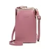 Lychee-Texture PU Crossbody Phone Wallet Pink color SKU reference