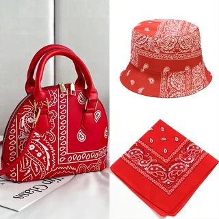 Paisley Handbag, Bucket Hat & Scarf Set Red coordinated set SKU overview reference