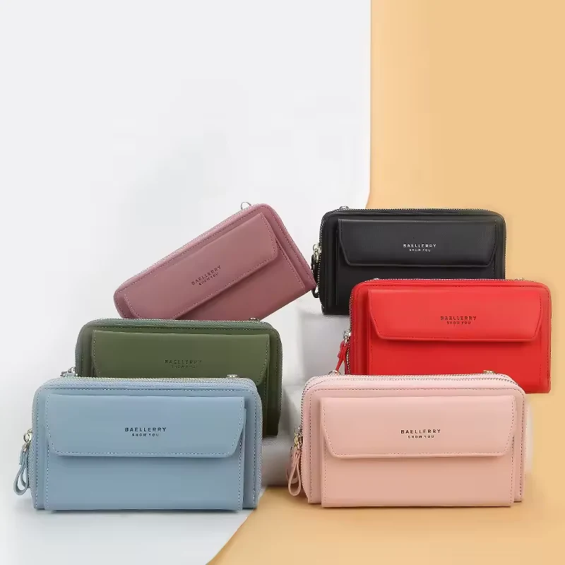 PU Leather Long Clutch Wallet with Shoulder Strap product reference image