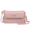 PU Leather Long Clutch Wallet with Shoulder Strap Pale pink color SKU reference