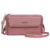 PU Leather Long Clutch Wallet with Shoulder Strap Rose color SKU reference