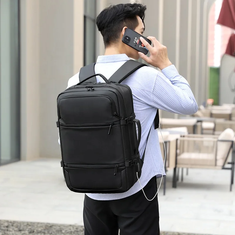 Multi-Pocket Nylon Business Laptop Backpack with Trolley Sleeve product reference image