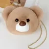 Plush Bear-Face Crossbody Bag with Chain Strap Color 9 color SKU reference