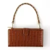 Croc-Embossed PU Mini Crossbody Phone Pouch Brown color SKU reference