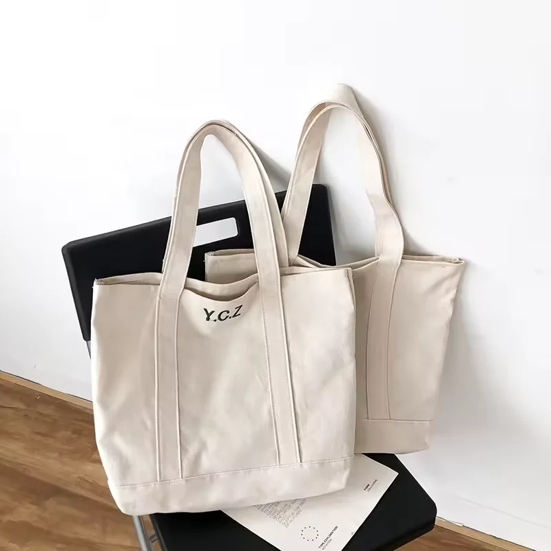 White Canvas Shopper Tote with Optional Zipper product reference image